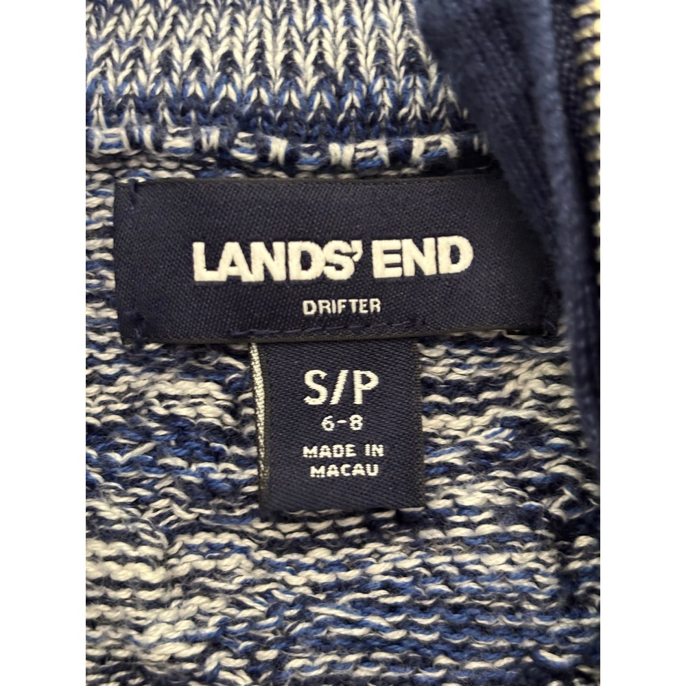Lands End Drifter Full Zip Sweater Blue White Marled Cotton Cable Knit Womens S - Picture 2 of 6